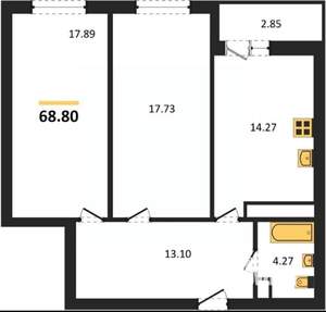 2-к квартира, вторичка, 69м2, 24/25 этаж