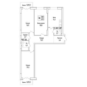 3-к квартира, вторичка, 101м2, 3/6 этаж