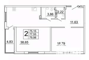 2-к квартира, строящийся дом, 80м2, 20/27 этаж