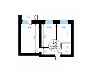 2-к квартира, вторичка, 57м2, 16/18 этаж