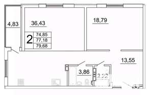 2-к квартира, строящийся дом, 80м2, 16/27 этаж
