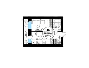 1-к квартира, вторичка, 38м2, 11/18 этаж