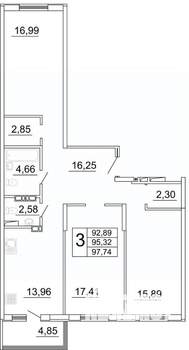 3-к квартира, строящийся дом, 98м2, 6/27 этаж