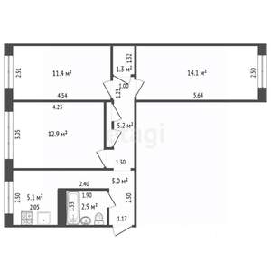 3-к квартира, вторичка, 58м2, 1/5 этаж