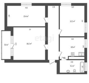 3-к квартира, вторичка, 65м2, 2/2 этаж