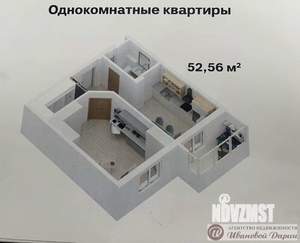 1-к квартира, сданный дом, 53м2, 8/27 этаж
