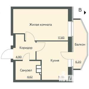 1-к квартира, вторичка, 45м2, 3/22 этаж