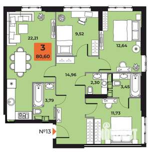3-к квартира, вторичка, 79м2, 4/23 этаж