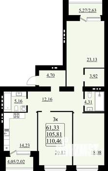 3-к квартира, строящийся дом, 110м2, 1/8 этаж