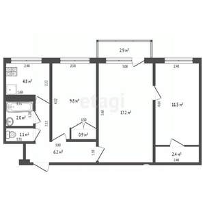 3-к квартира, вторичка, 56м2, 2/5 этаж