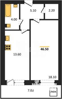 1-к квартира, вторичка, 47м2, 7/10 этаж