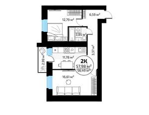 2-к квартира, вторичка, 58м2, 11/18 этаж