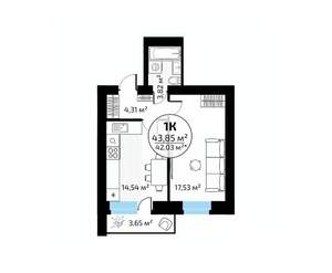 1-к квартира, вторичка, 44м2, 11/18 этаж