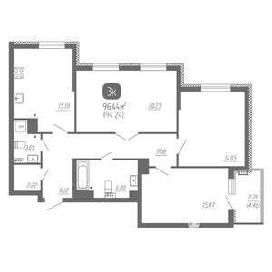 3-к квартира, вторичка, 96м2, 3/22 этаж