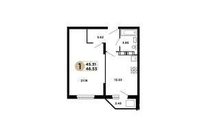 1-к квартира, строящийся дом, 45м2, 3/25 этаж