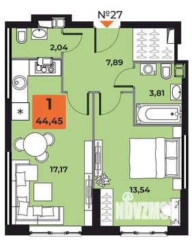 1-к квартира, вторичка, 44м2, 6/23 этаж