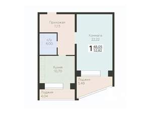 1-к квартира, вторичка, 53м2, 2/12 этаж