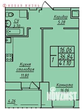 1-к квартира, строящийся дом, 41м2, 8/17 этаж