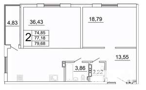 2-к квартира, строящийся дом, 80м2, 25/27 этаж