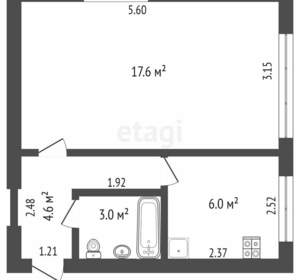 1-к квартира, вторичка, 31м2, 3/5 этаж