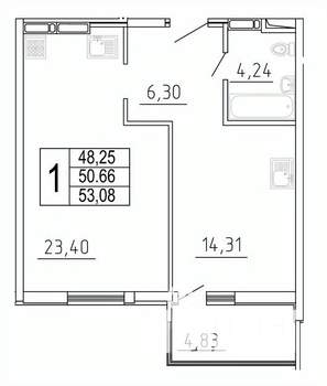 1-к квартира, строящийся дом, 53м2, 2/27 этаж