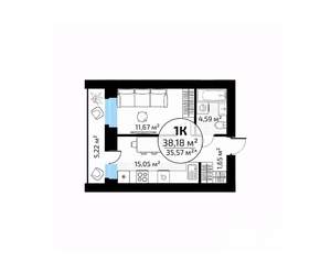 1-к квартира, вторичка, 38м2, 10/18 этаж