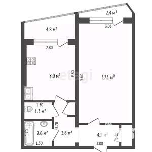 1-к квартира, вторичка, 40м2, 9/9 этаж