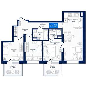 3-к квартира, вторичка, 78м2, 2/19 этаж