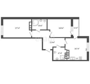 2-к квартира, вторичка, 68м2, 21/25 этаж