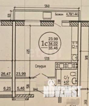 Студия квартира, вторичка, 38м2, 24/24 этаж