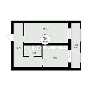 1-к квартира, вторичка, 50м2, 8/8 этаж