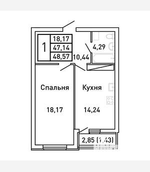1-к квартира, вторичка, 47м2, 24/25 этаж