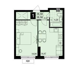 1-к квартира, строящийся дом, 39м2, 2/15 этаж