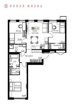 3-к квартира, вторичка, 85м2, 3/8 этаж