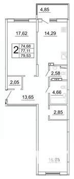 2-к квартира, строящийся дом, 80м2, 4/27 этаж