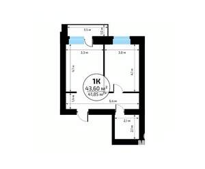 1-к квартира, вторичка, 44м2, 6/18 этаж