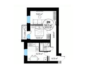 2-к квартира, вторичка, 58м2, 5/18 этаж