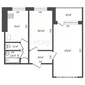 2-к квартира, вторичка, 43м2, 6/9 этаж