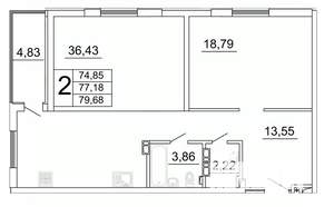 2-к квартира, вторичка, 80м2, 16/27 этаж