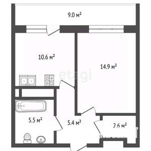 1-к квартира, вторичка, 44м2, 1/19 этаж