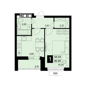 1-к квартира, строящийся дом, 36м2, 6/15 этаж