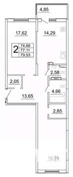 2-к квартира, строящийся дом, 80м2, 21/27 этаж