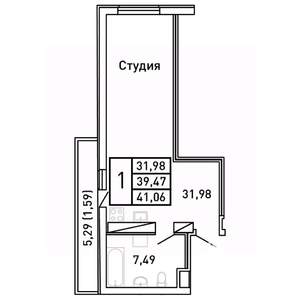 Студия квартира, вторичка, 41м2, 22/25 этаж