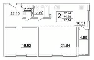 2-к квартира, строящийся дом, 78м2, 15/27 этаж