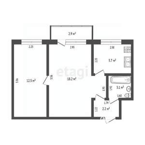 2-к квартира, вторичка, 42м2, 4/4 этаж
