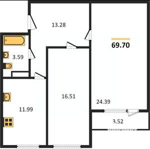 2-к квартира, вторичка, 70м2, 6/25 этаж