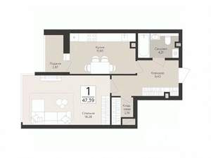 1-к квартира, вторичка, 47м2, 2/17 этаж