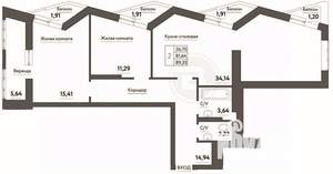 2-к квартира, вторичка, 89м2, 17/21 этаж