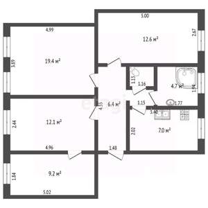 4-к квартира, вторичка, 72м2, 1/5 этаж