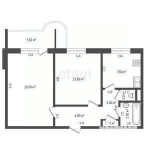 2-к квартира, вторичка, 55м2, 3/12 этаж